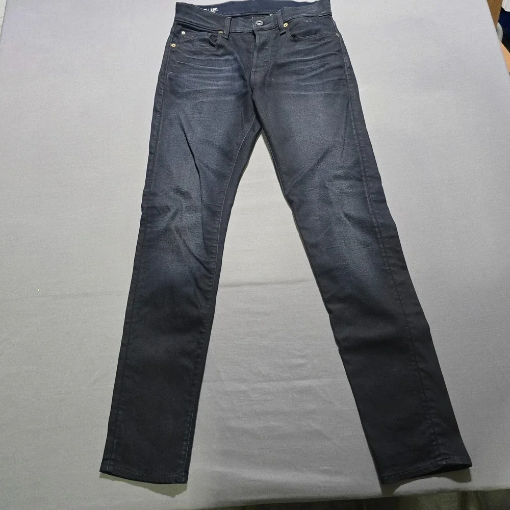 G-Star Raw 3301 Slim Jeans Mens 28x32 Dark Indigo Blue Button Fly 51001-5245-89